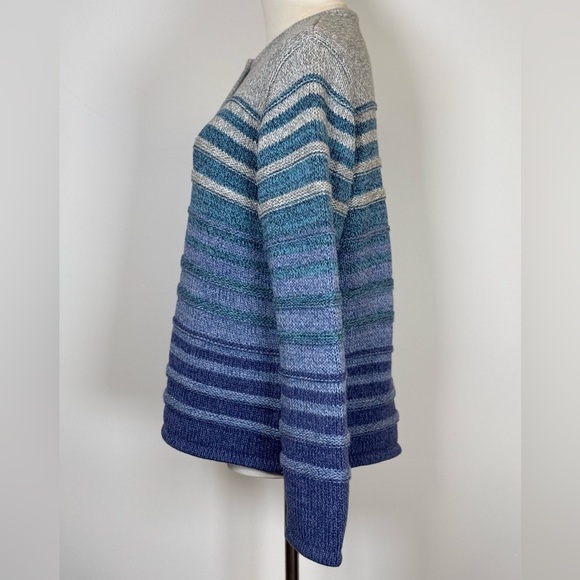 L.L.Bean Cardigan Cotton Blue Gray Ombré Textured Knit Women’s Size Large Petite - Picture 4 of 10